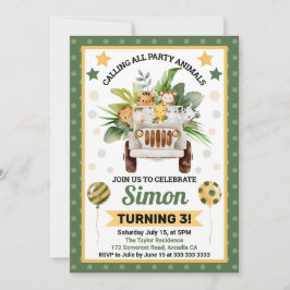 水彩ジャングルサファリアニマルズ子供の誕生日 招待状