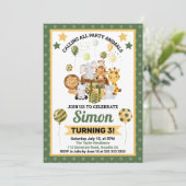 水彩ジャングルサファリアニマルズ子供の誕生日 招待状 (スタンド正面)