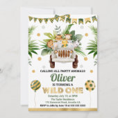 水彩ジャングルサファリアニマルズ子供の誕生日 招待状 (正面)
