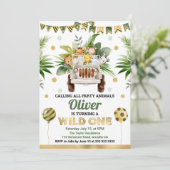 水彩ジャングルサファリアニマルズ子供の誕生日 招待状 (スタンド正面)