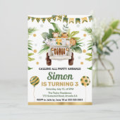 水彩ジャングルサファリアニマルズ子供の誕生日 招待状 (スタンド正面)