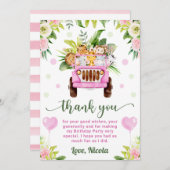 水彩ジャングルサファリ動物の女の子の誕生日 サンキューカード (正面/裏面)