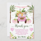 水彩ジャングルサファリ動物の女の子の誕生日 サンキューカード (正面)