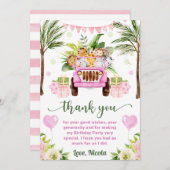 水彩ジャングルサファリ動物の女の子の誕生日 サンキューカード (正面/裏面)