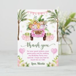 水彩ジャングルサファリ動物の女の子の誕生日 サンキューカード