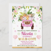 水彩ジャングルサファリ動物の女の子の誕生日 招待状 (正面)