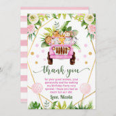 水彩ジャングルサファリ動物の子供の誕生日 サンキューカード (正面/裏面)