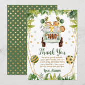 水彩ジャングルサファリ動物の子供の誕生日 サンキューカード (正面/裏面)