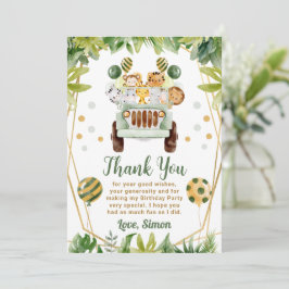 水彩ジャングルサファリ動物の子供の誕生日 サンキューカード