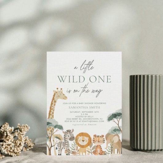 水彩ジャングルサファリ動物ベビーシャワー 招待状