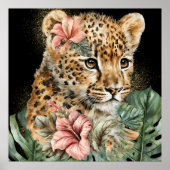 水彩ジャングルベビーアニマルフローラアート ポスター (正面)