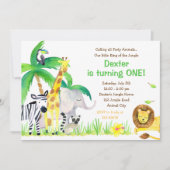 水彩ジャングル動物の招待状（ライオン） 招待状 (正面)