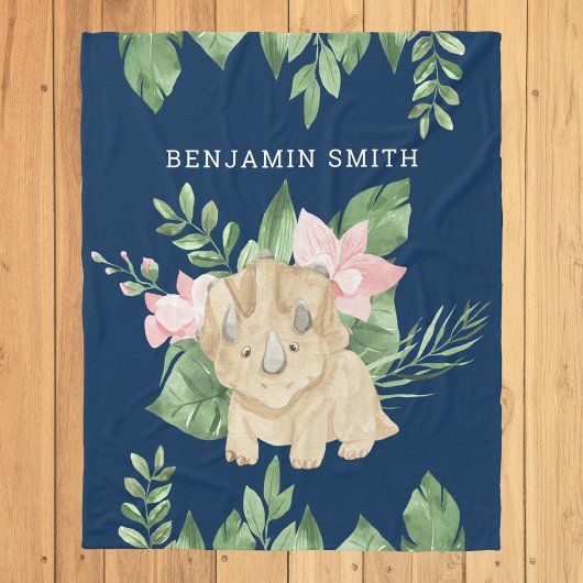 水彩ジャ素朴ングルトリケラトプスかわいい恐竜 フリースブランケット