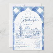 水彩ジンガム女性のカーボーイ卒業 招待状 (正面)