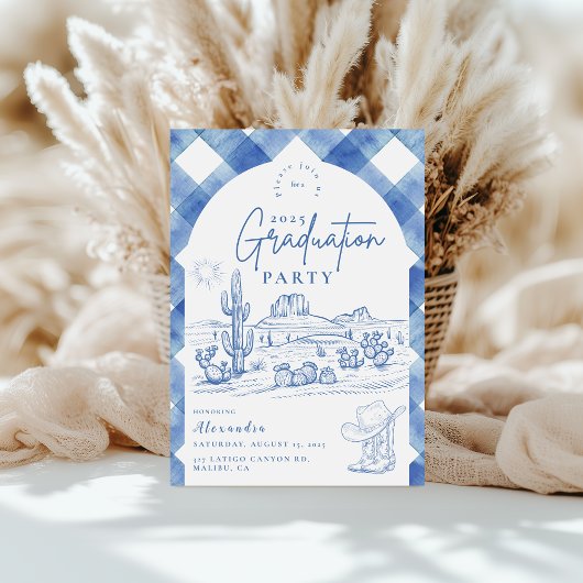 水彩ジンガム女性のカーボーイ卒業 招待状