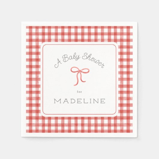 水彩ジンガム赤ベビーシャワー スタンダードカクテルナプキン (正面)