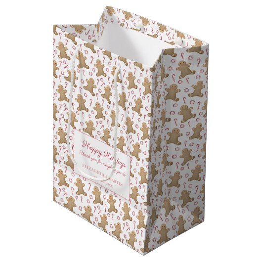 水彩ジンガーブレッドキャンディーケーンズメリークリスマス ミディアムペーパーバッグ (正面アングル)
