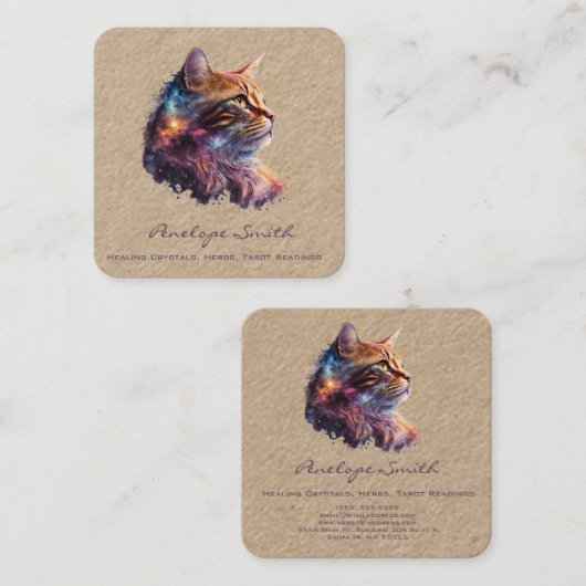 水彩ジンジャーキャットスクエアビジネスカード スクエア名刺 (正面/裏面)