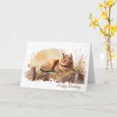 水彩ジンジャーキャット誕生日 カード (黄色い花)
