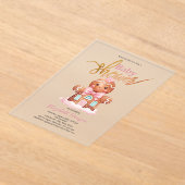 水彩ジンジャーブレッドピンク赤ちゃんシャワー アクリル招待状 (レイダウン)