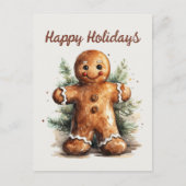 水彩ジンジャーブレッドマン追加文字休日 シーズンポストカード (正面)