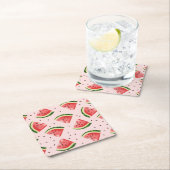 水彩スイカのフルーツパターン スクエアペーパーコースター (インサイチュ)