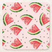 水彩スイカのフルーツパターン スクエアペーパーコースター (正面)
