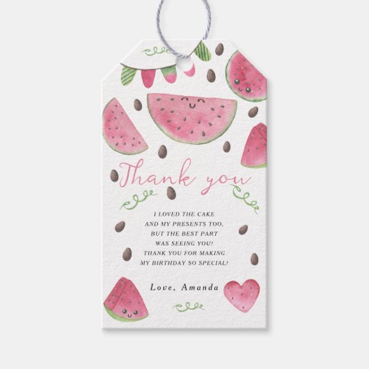 水彩スイカの誕生会感謝してい会 ギフトタグ (正面)