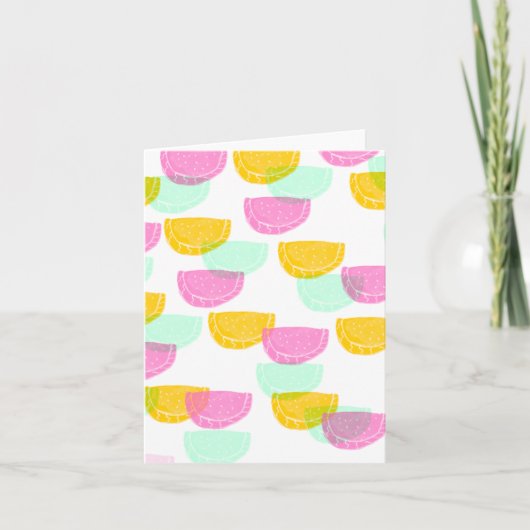 水彩スイカピンク緑イエローパターン ノートカード (正面)