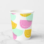 水彩スイカピンク緑イエローパターン 紙コップ (正面)