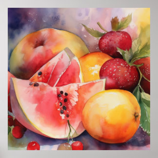 水彩スイカ写真プリント ポスター