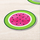 水彩スイカ切りラウンド紙コースター ラウンドペーパーコースター (アングル)