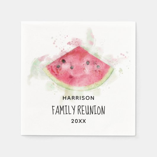 水彩スイカ夏ファミリー懇親会 スタンダードカクテルナプキン (正面)
