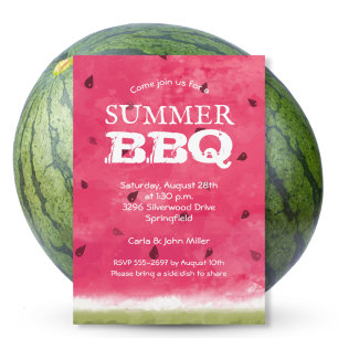 水彩スイカ夏BBQクックアウト招待状