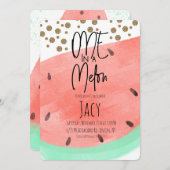 水彩スイカ洗浄フェイクグリッター紙吹雪 招待状 (正面/裏面)