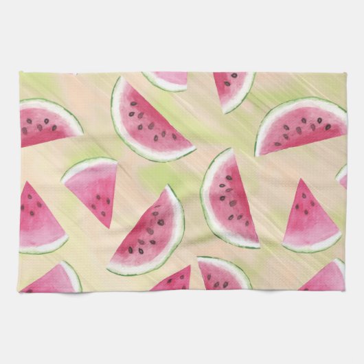 水彩スイカ絵を描スライスブラシストローク キッチンタオル (横)
