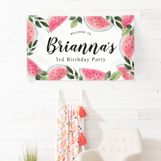 水彩スイカ誕生日へようこそ 横断幕 (インサイチュ)