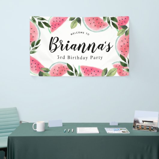 水彩スイカ誕生日へようこそ 横断幕 (トレードショー)