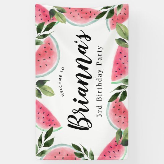 水彩スイカ誕生日へようこそ 横断幕 (縦)