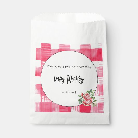 水彩スイカ赤ちゃんガールシャワーパーティー フェイバーバッグ (正面)