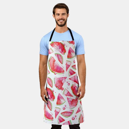 水彩スイカ1 エプロン (着用した状態)