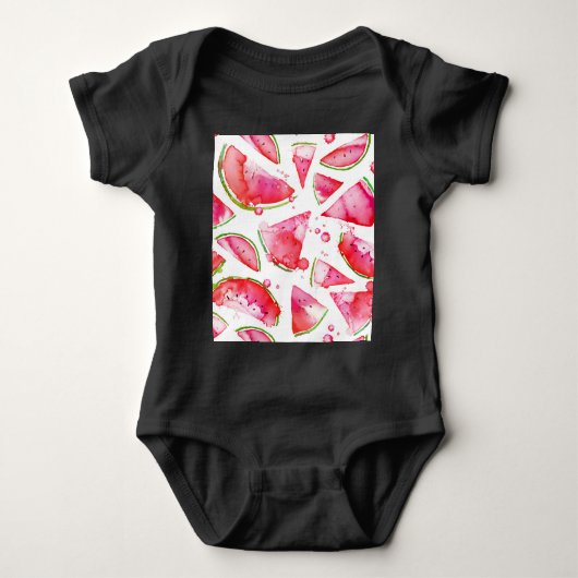 水彩スイカ1 ベビーボディスーツ (正面)
