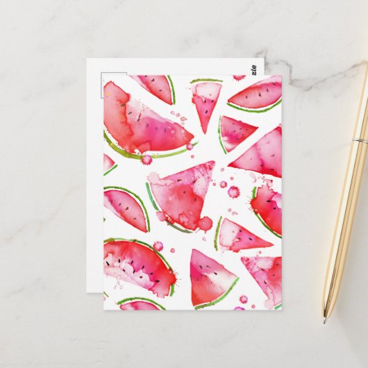 水彩スイカ1 ポストカード (正面/裏面インサイチュ)