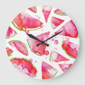 水彩スイカ1 ラージ壁時計 (正面)