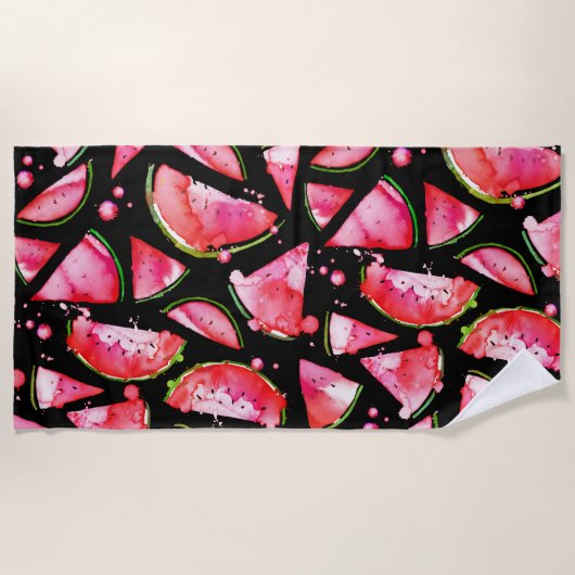 水彩スイカ2 ビーチタオル (正面)