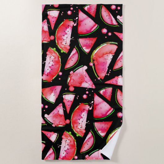 水彩スイカ2 ビーチタオル (正面)