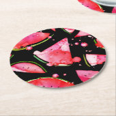 水彩スイカ2 ラウンドペーパーコースター (アングル)