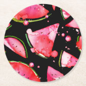 水彩スイカ2 ラウンドペーパーコースター (正面)