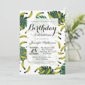 水彩スイスチーズの植物とバナナ 招待状 (スタンド正面)