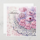 水彩スイーツと花の誕生日カード (正面/裏面)